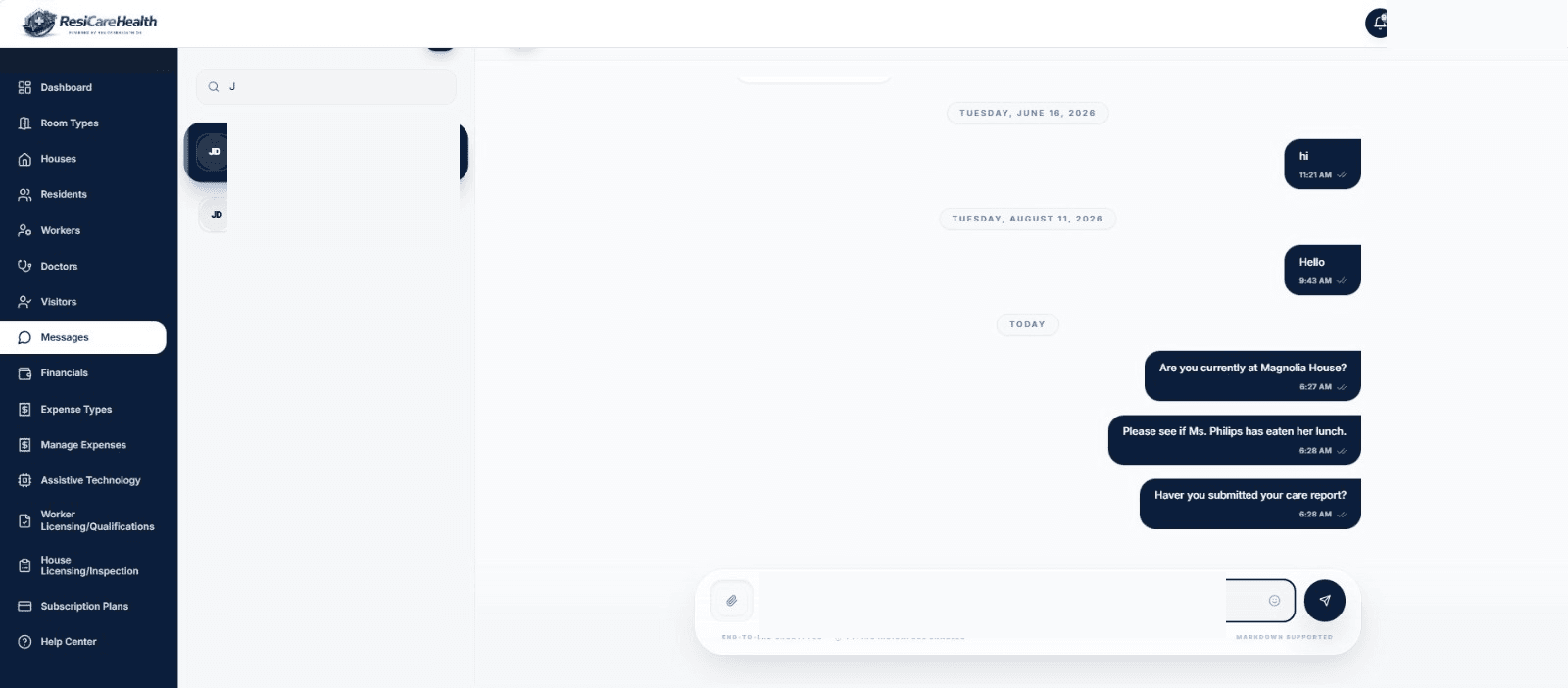 ResiCareHealth Encrypted Team & Family Messaging Hub